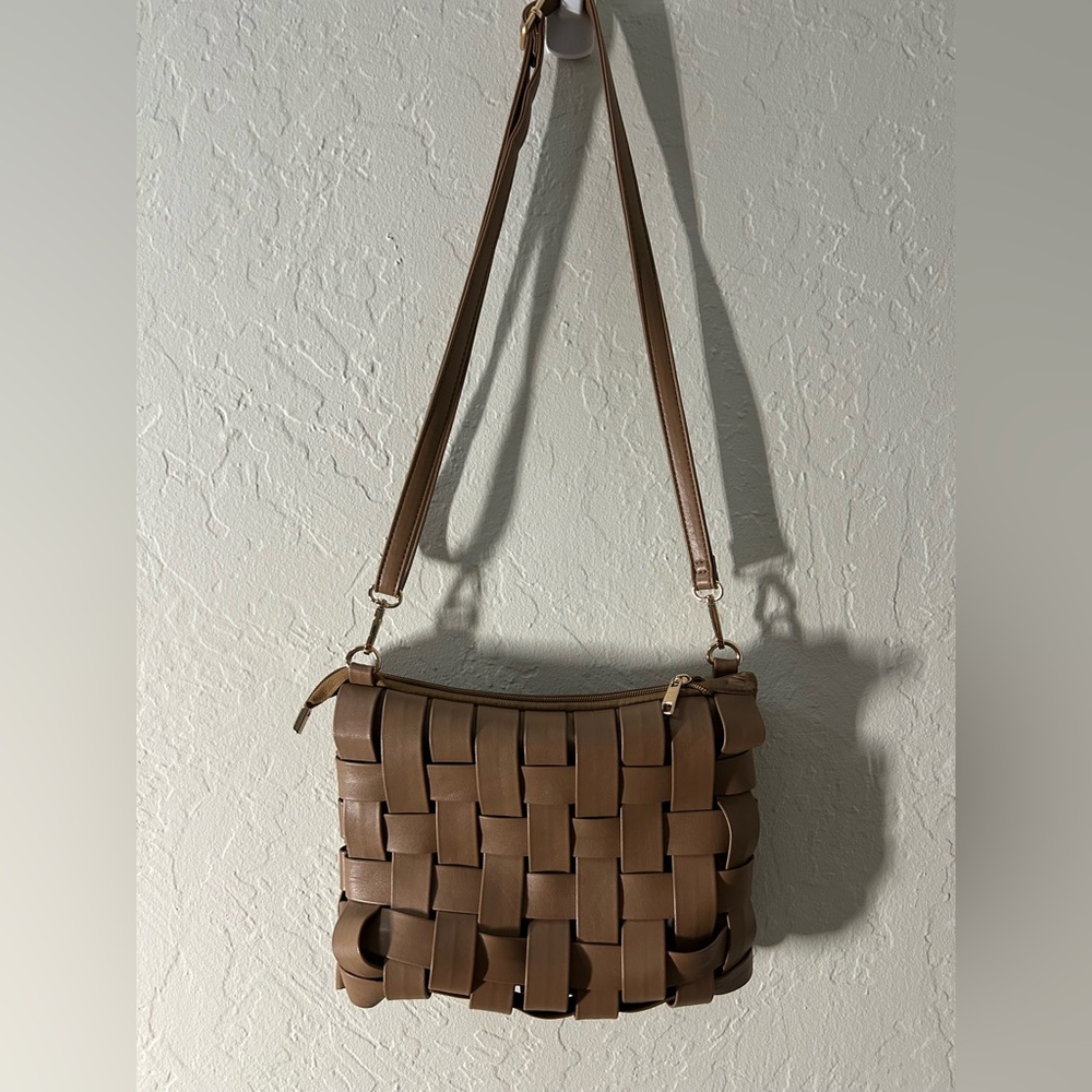 Anthropologie Brown Woven Leather Crossbody Bag